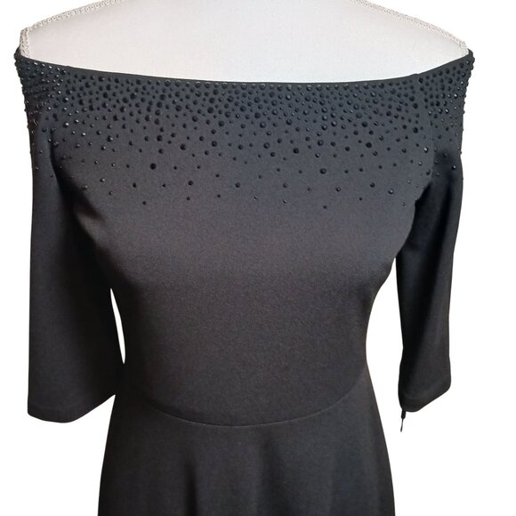 NEW Calvin Klein Off-The-Shoulder High-Low Dress Black Beading Detail Size 4 - Picture 2 of 16